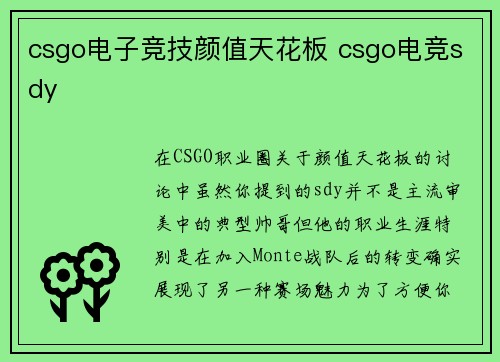 csgo电子竞技颜值天花板 csgo电竞sdy
